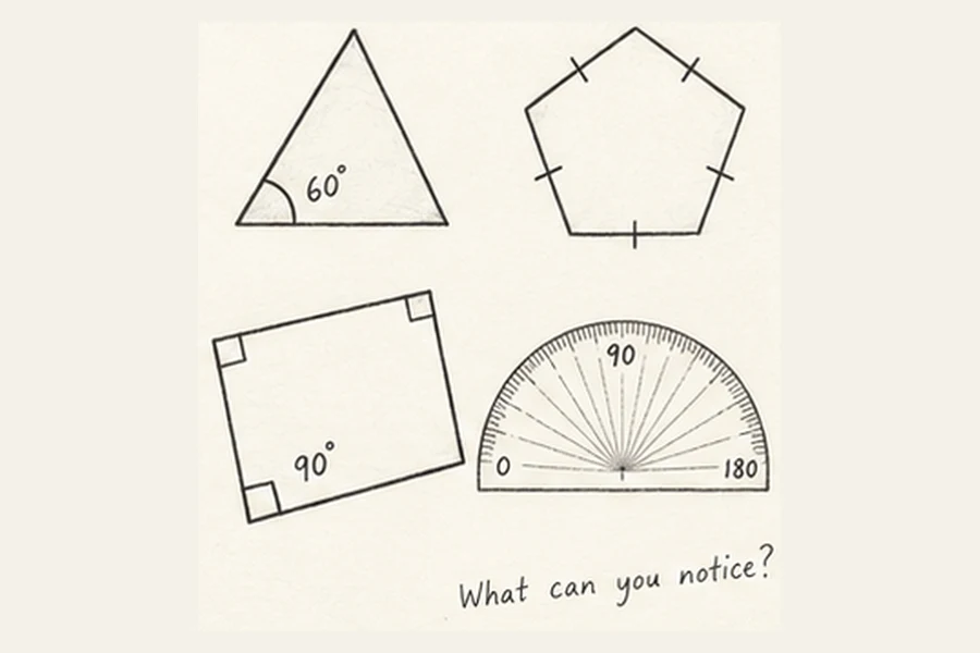 Angle and shape properties illustrated in pencil.