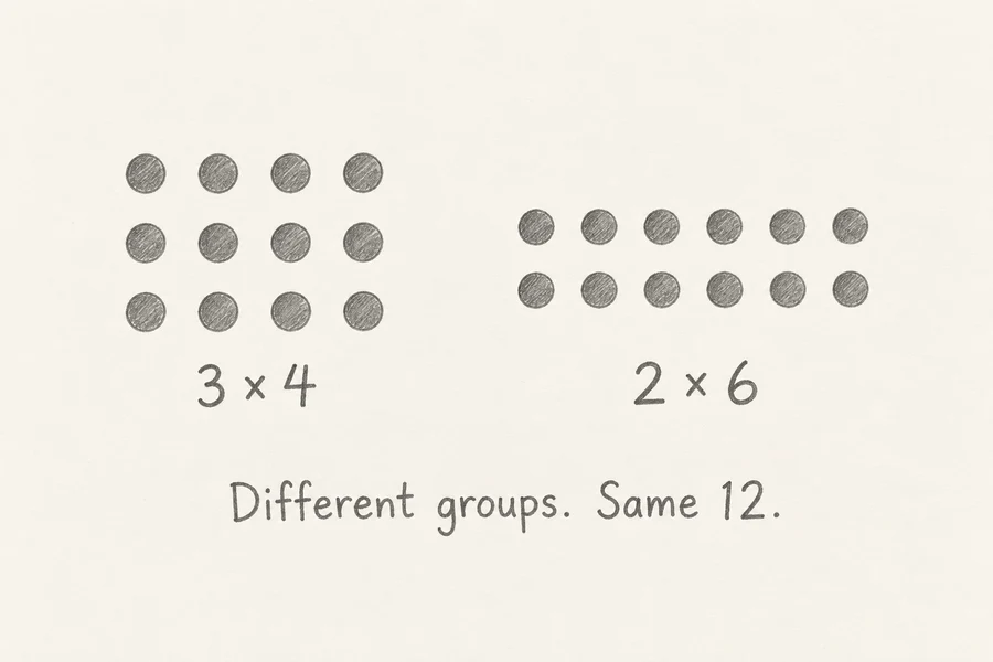Factors and multiples illustrated in pencil.