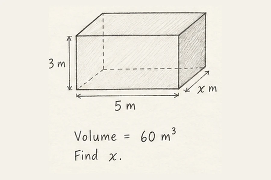 Work backwards from volume or area illustrated in pencil.