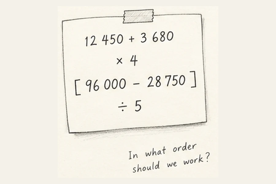 Large numbers and operation order illustrated in pencil.