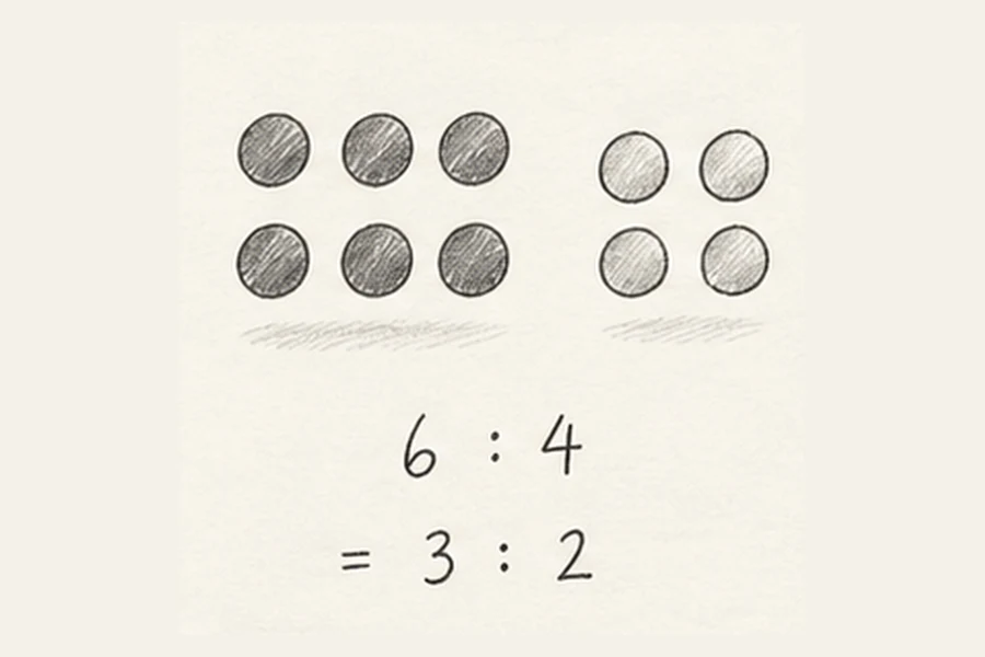 Forming and simplifying ratios illustrated in pencil.