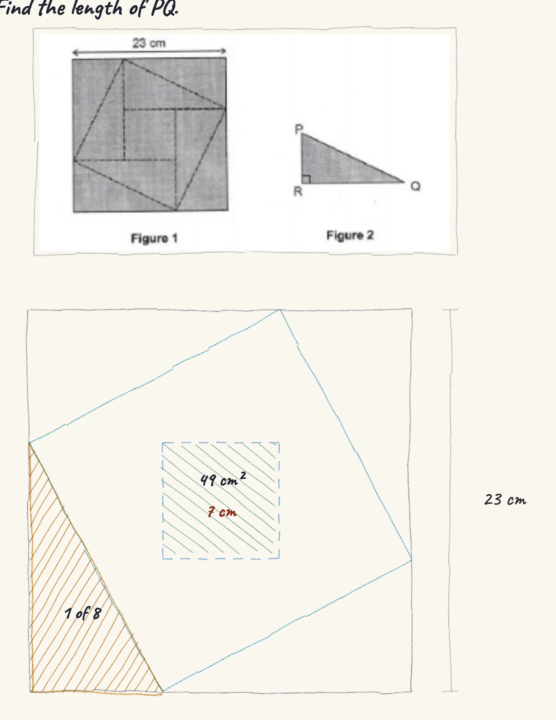 One step of the worked solution to Devi's square — eight triangles, drawn in pencil.
