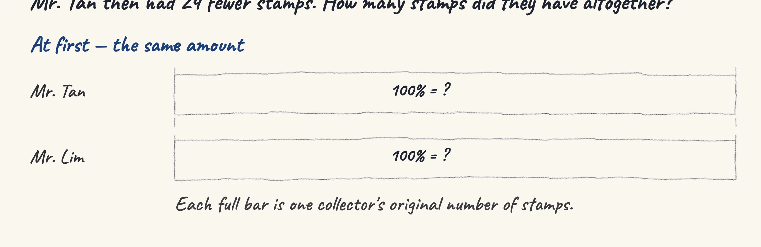 One step of the worked solution to Mr., drawn in pencil.