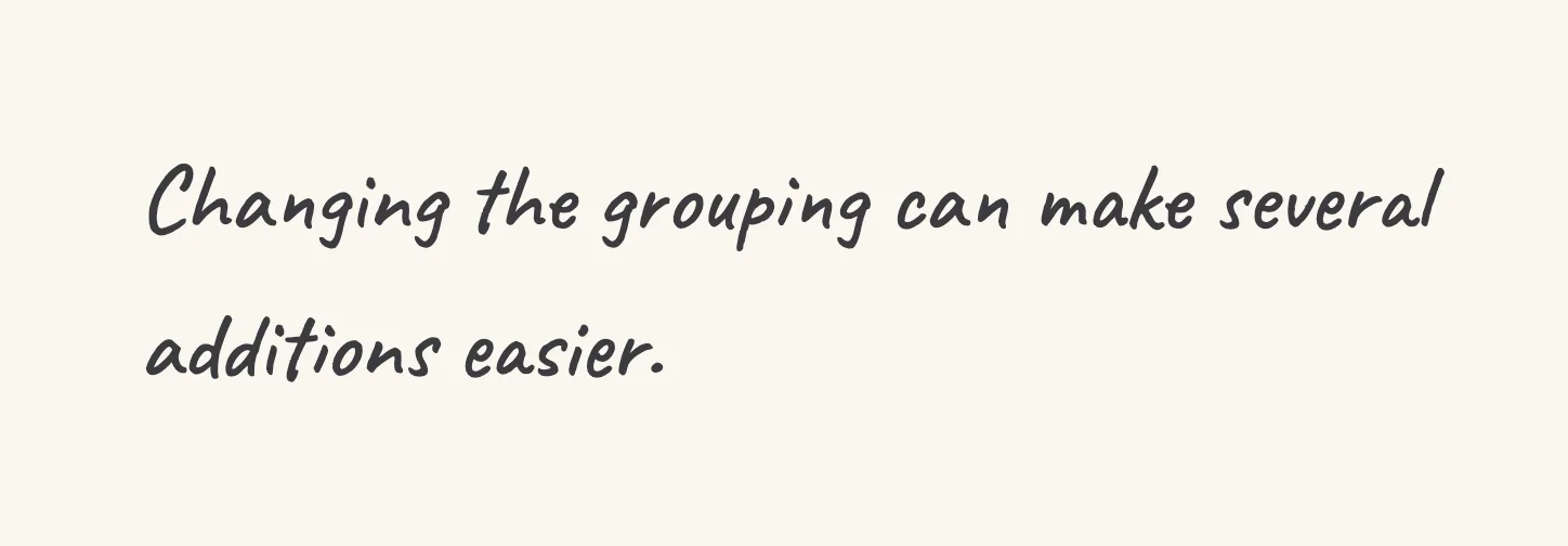 One step of the worked solution to add several single-digit numbers, drawn in pencil.
