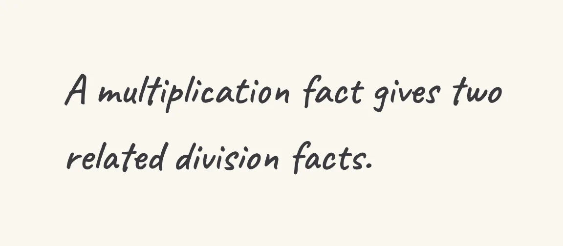 One step of the worked solution to connect multiplication with division, drawn in pencil.