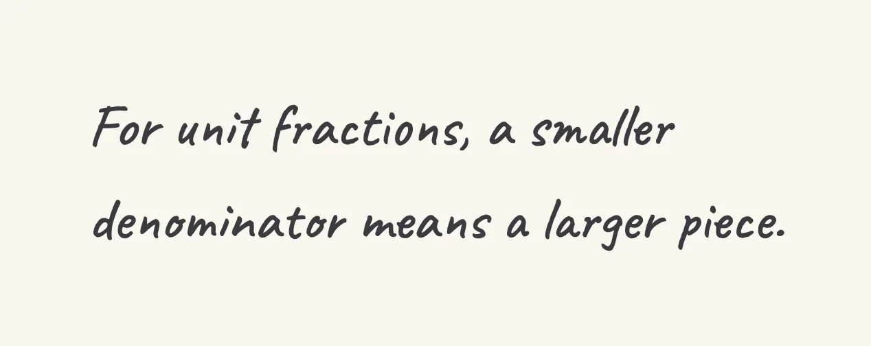 One step of the worked solution to compare unit fractions, drawn in pencil.