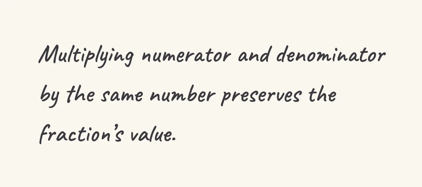 One step of the worked solution to recognise equivalent fractions, drawn in pencil.