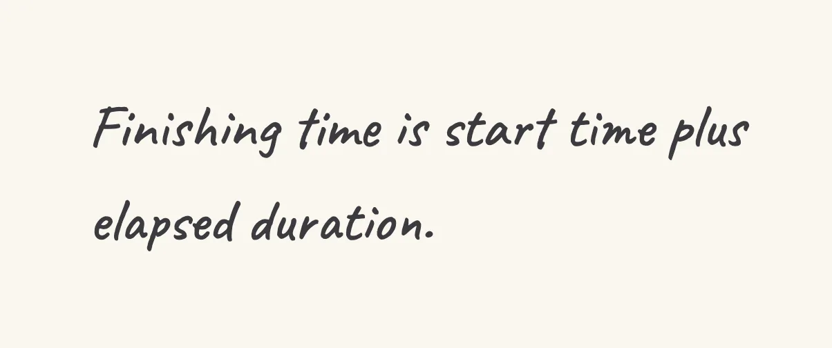 One step of the worked solution to find a finishing time, drawn in pencil.