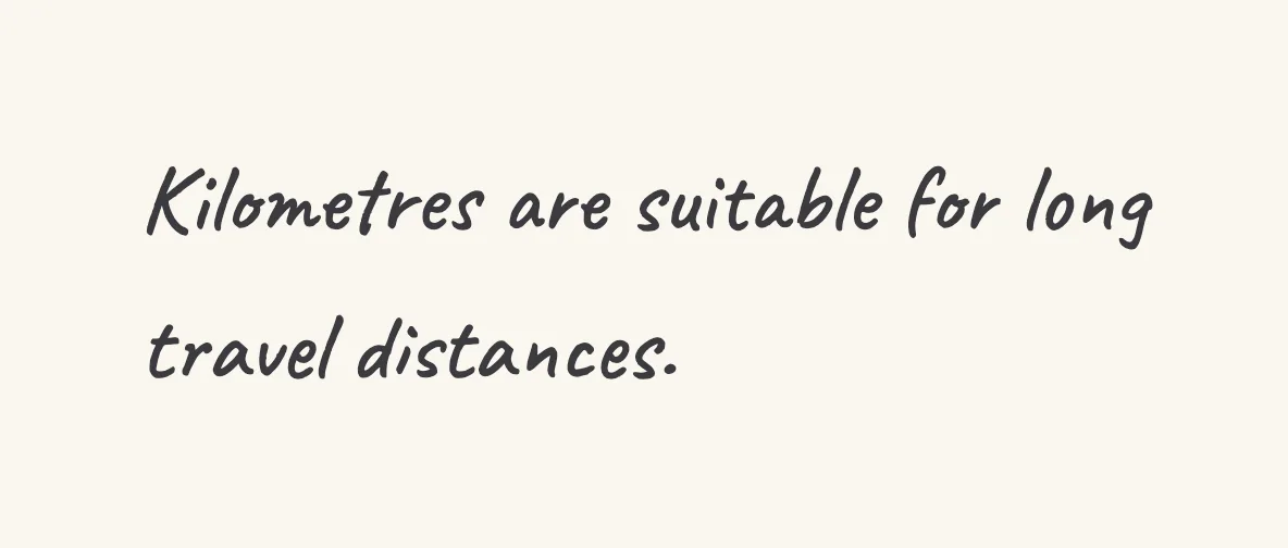 One step of the worked solution to choose kilometres for distance, drawn in pencil.