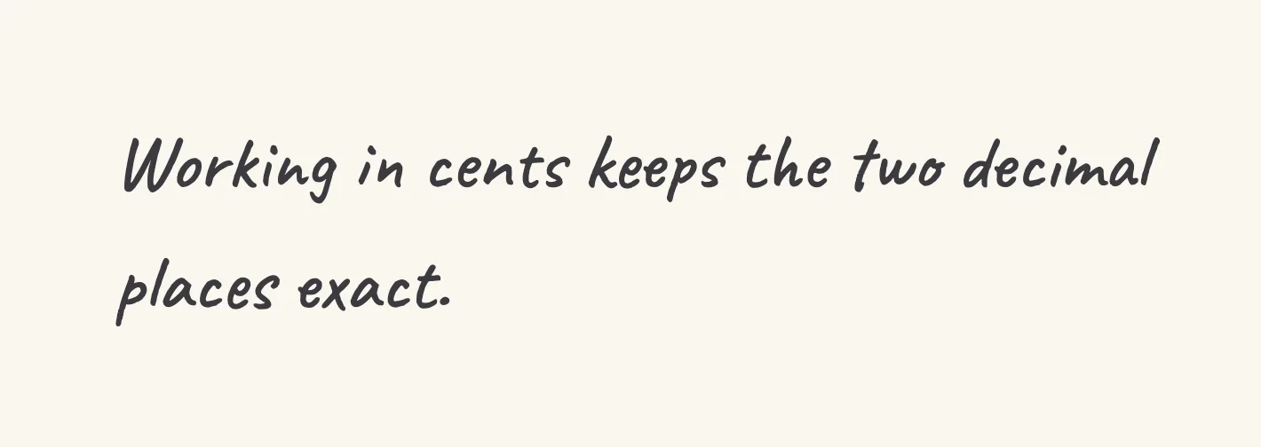 One step of the worked solution to add money amounts, drawn in pencil.