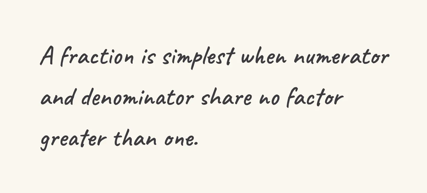 One step of the worked solution to reduce a fraction to simplest form, drawn in pencil.