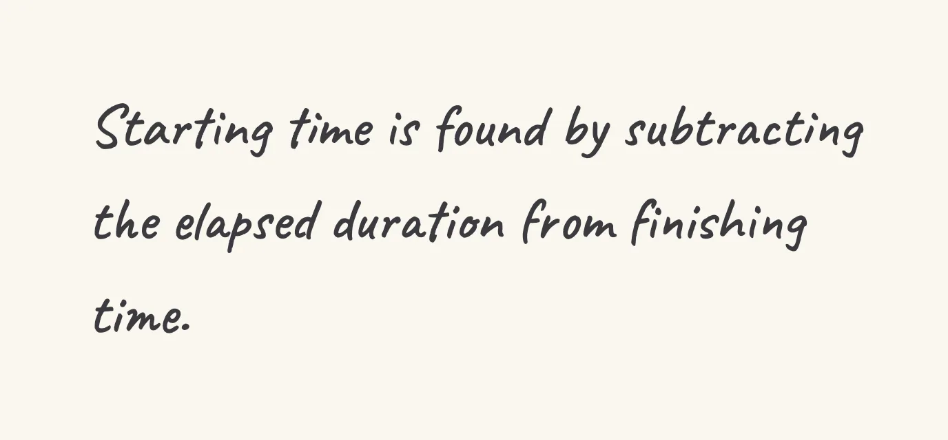 One step of the worked solution to find a starting time, drawn in pencil.