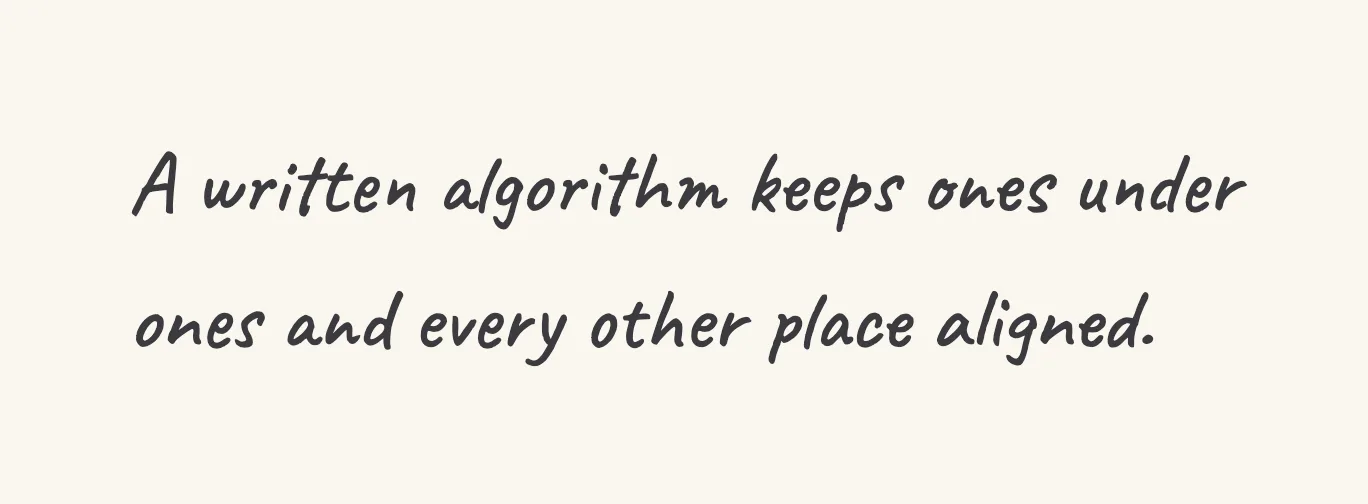 One step of the worked solution to subtract with a four-digit algorithm, drawn in pencil.