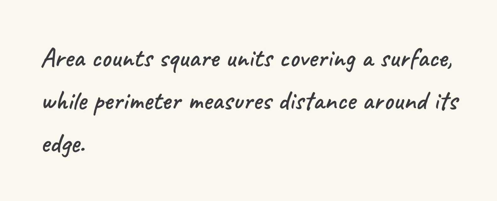One step of the worked solution to distinguish area from perimeter, drawn in pencil.