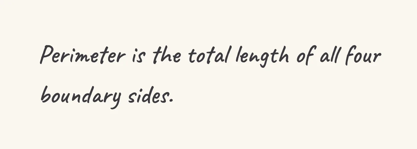 One step of the worked solution to find rectangle perimeter, drawn in pencil.