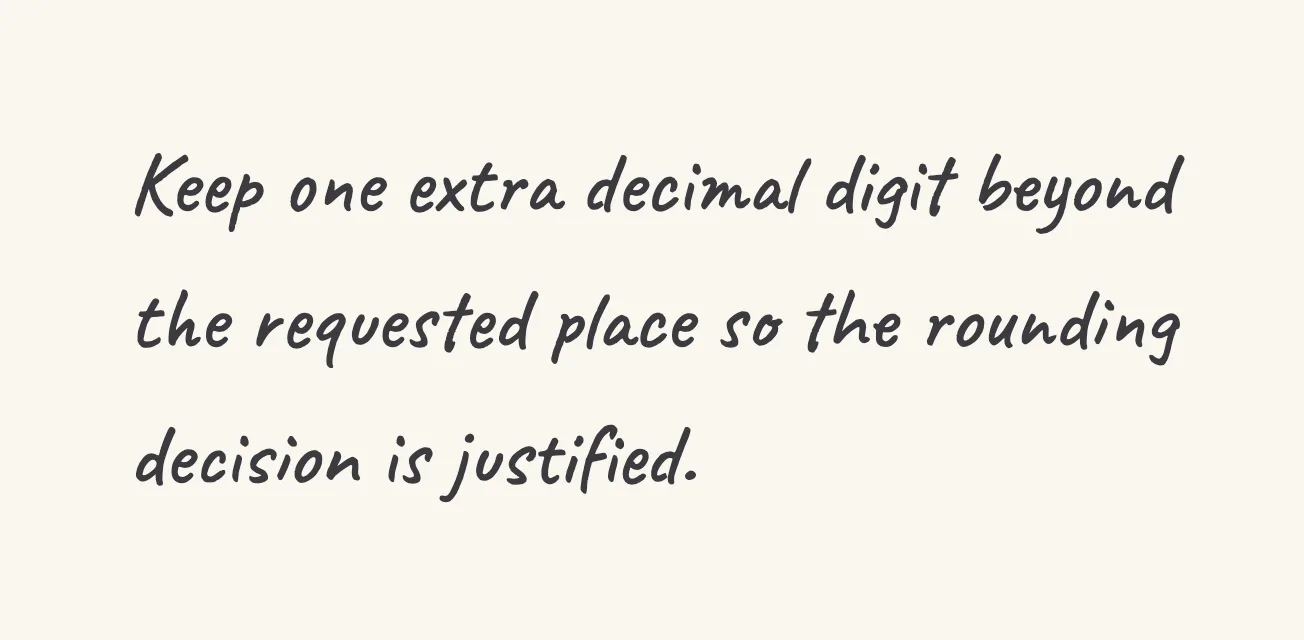 One step of the worked solution to round a calculated decimal, drawn in pencil.