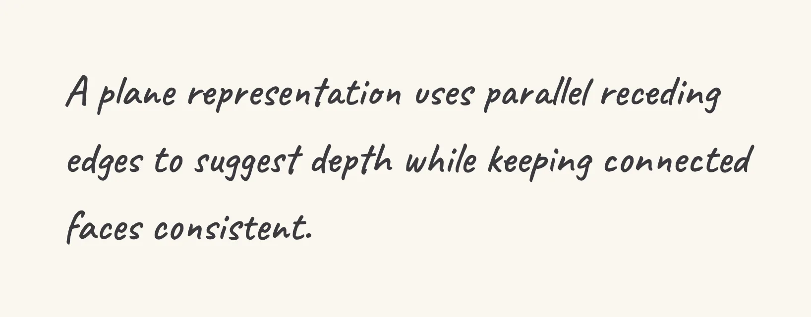 One step of the worked solution to draw a plane representation of a solid, drawn in pencil.