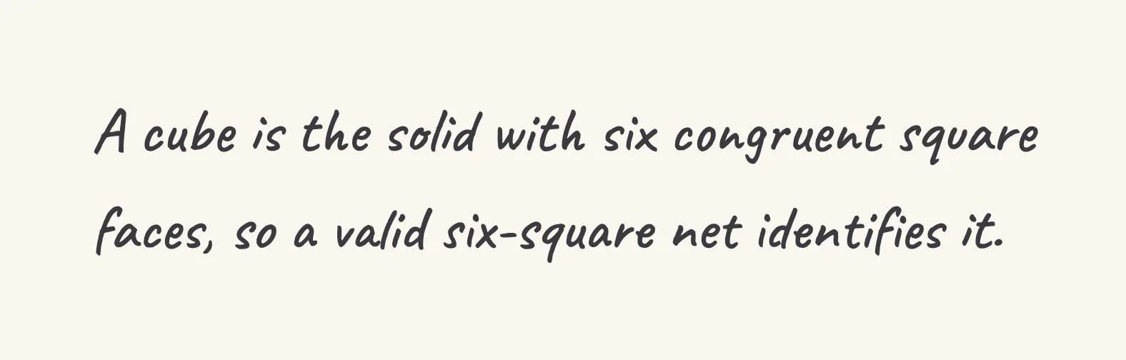 One step of the worked solution to identify a solid from its net, drawn in pencil.