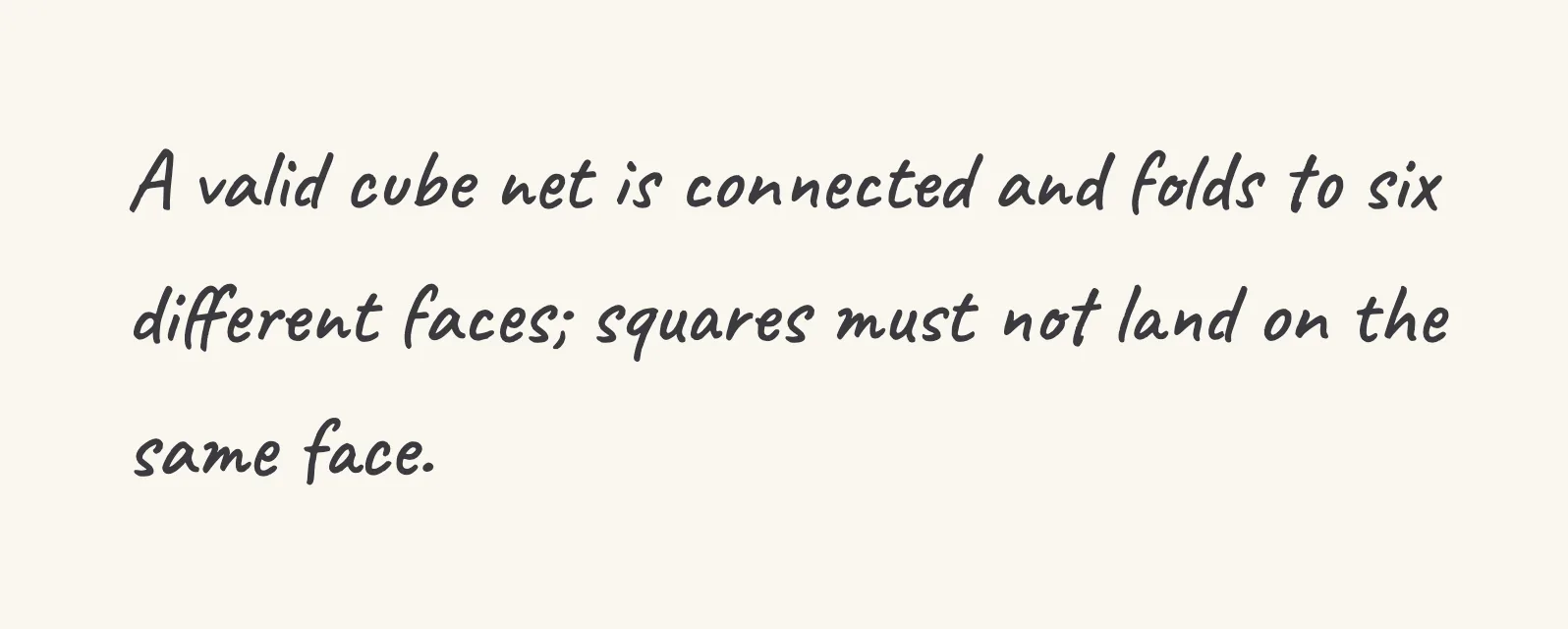 One step of the worked solution to recognise a valid net, drawn in pencil.