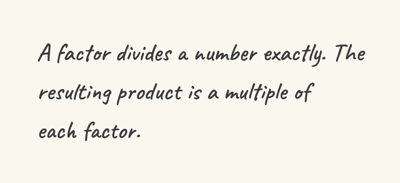 One step of the worked solution to connect factors and multiples, drawn in pencil.