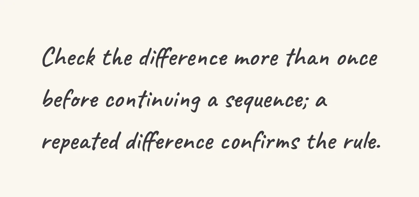One step of the worked solution to continue a number sequence, drawn in pencil.