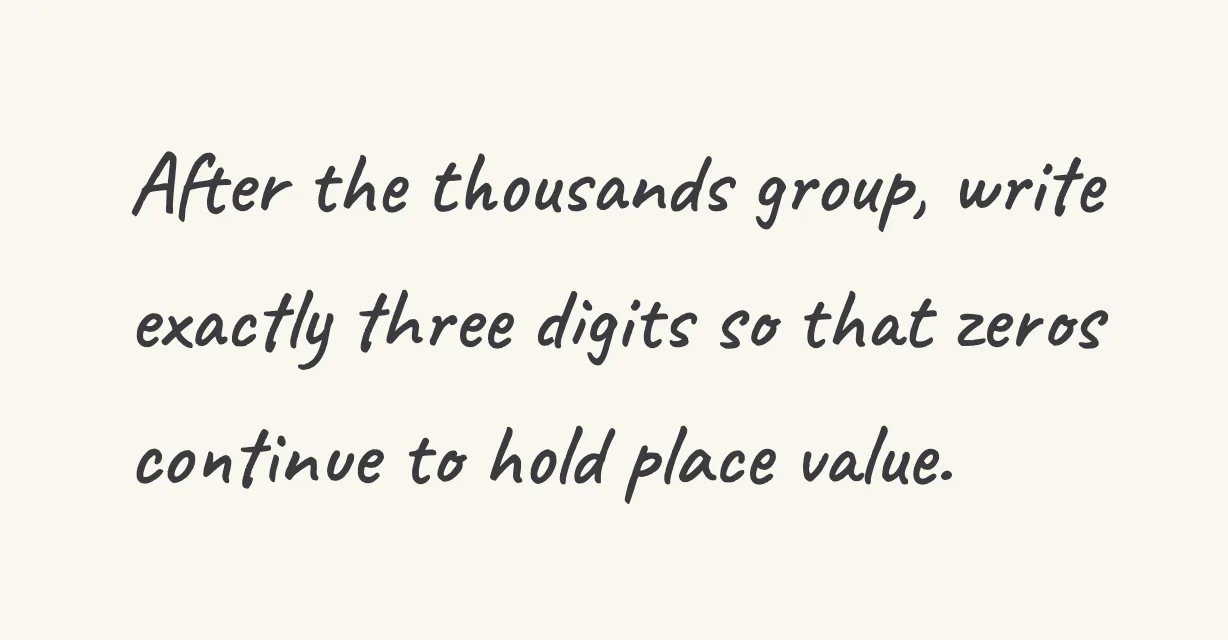 One step of the worked solution to write a numeral, drawn in pencil.