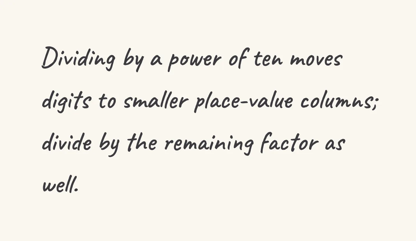 One step of the worked solution to decimal divide, drawn in pencil.