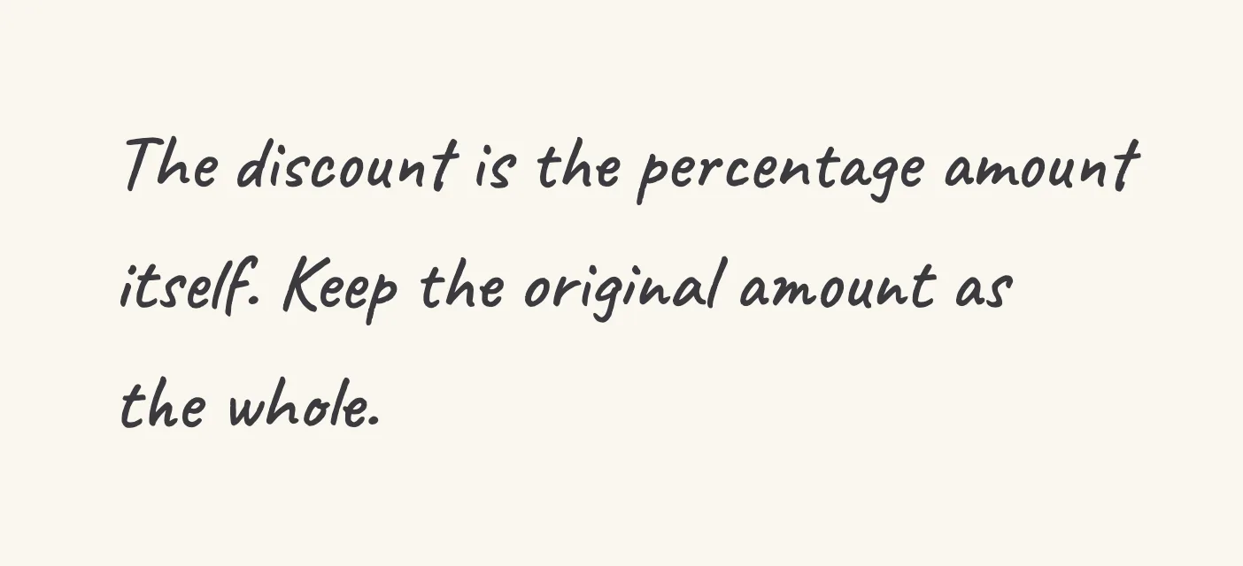 One step of the worked solution to discount, drawn in pencil.