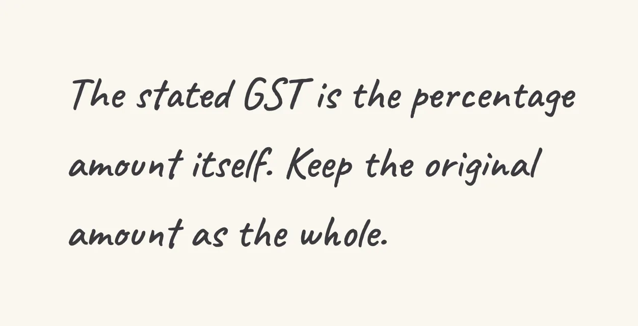 One step of the worked solution to gst, drawn in pencil.