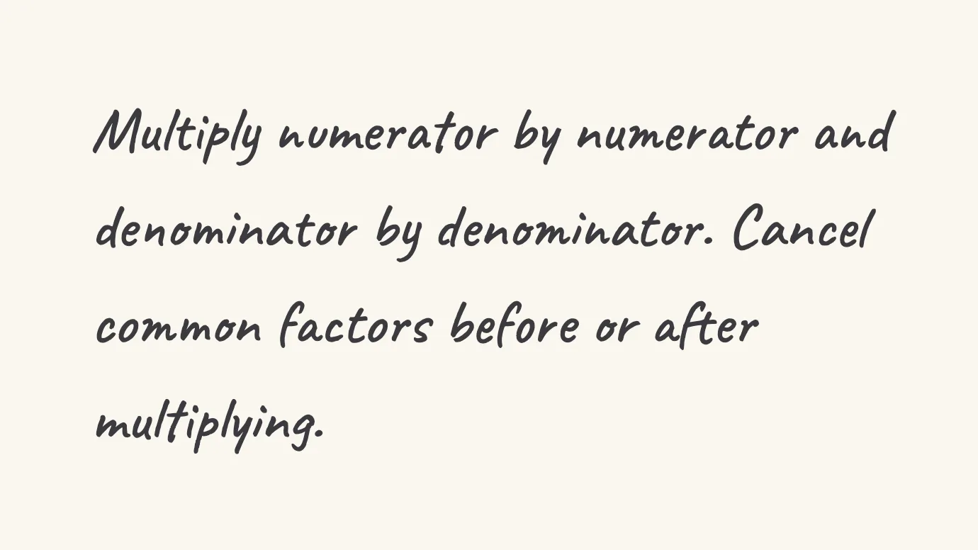 One step of the worked solution to Proper fraction × improper fraction, drawn in pencil.