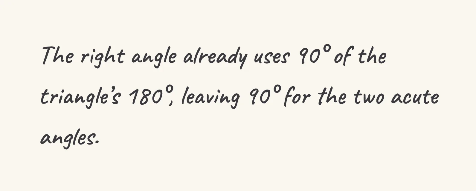 One step of the worked solution to right triangle angles, drawn in pencil.