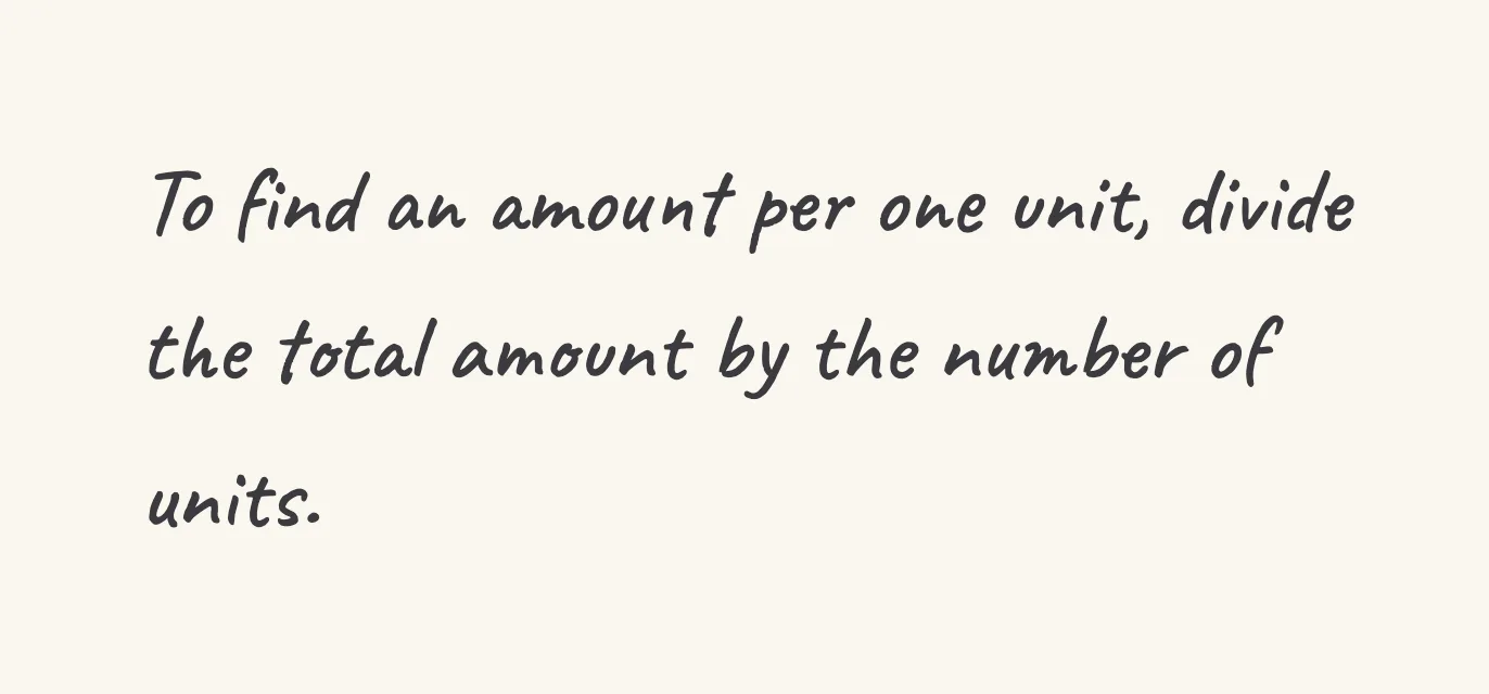 One step of the worked solution to Find a rate, drawn in pencil.