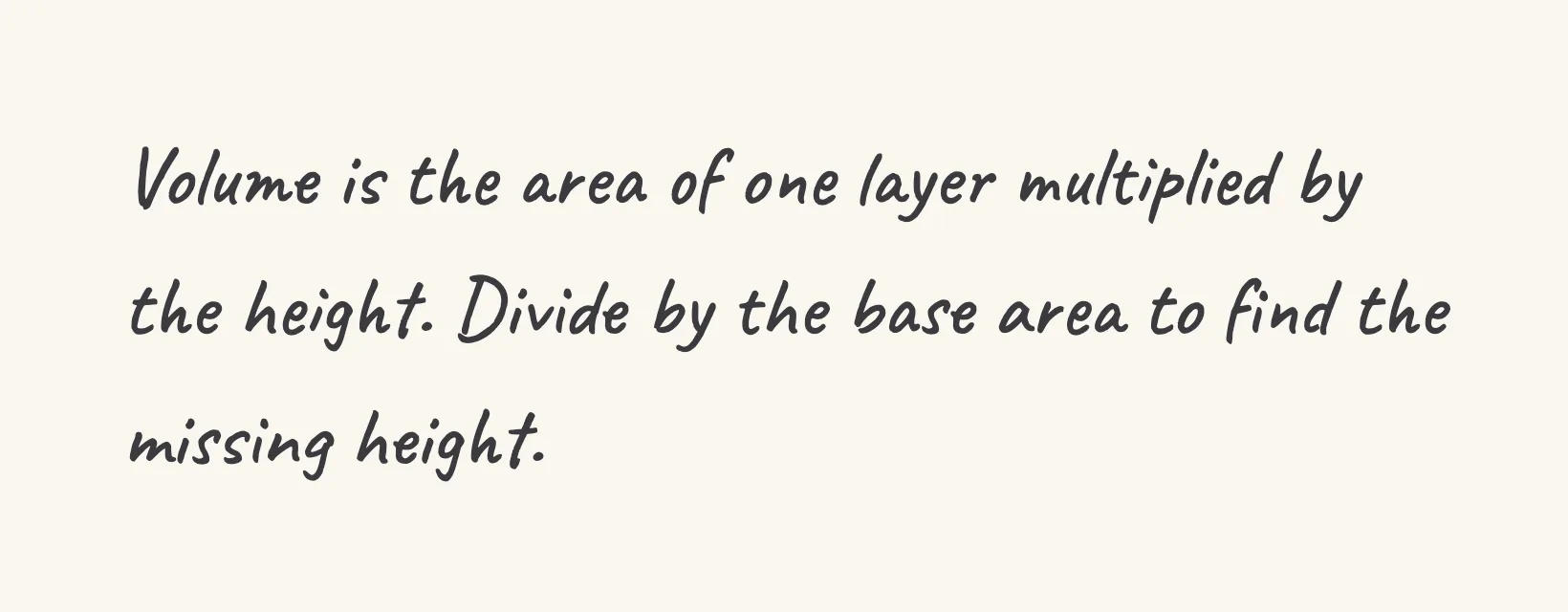 One step of the worked solution to Cuboid height — volume 480 cm³, drawn in pencil.